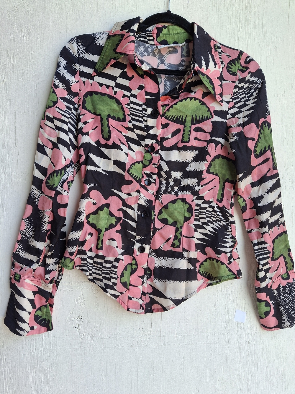 Women’s Button-Down Shirt in Pink & Green Graphic Print